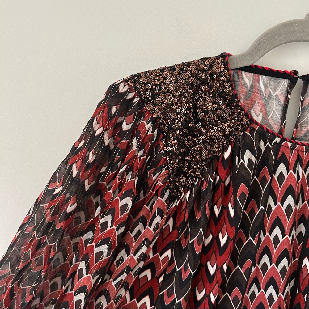 Anthropologie BL^NK London Black Red Sequin Shoulder Metallic Flowy Blouse S NWT - Picture 4 of 14